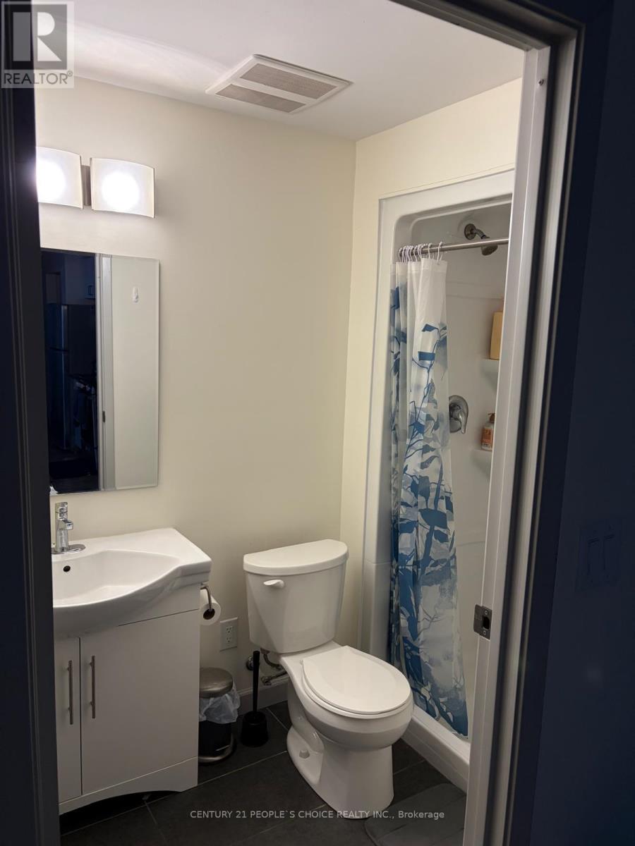 A bathroom with a toilet, sink, and shower.