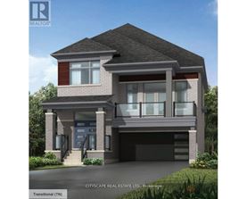 A rendering of a two-story house with a garage and a front porch.