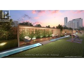 An artist's concept of a modern outdoor living space with a pool and lounging area.