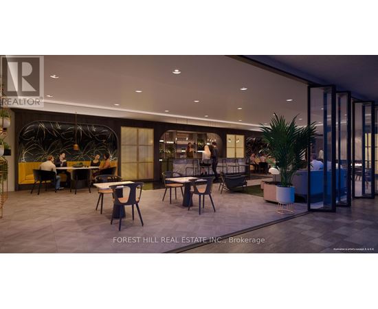 A modern dining area with people seated at tables.