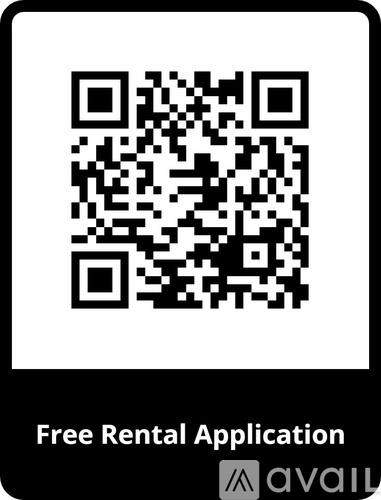 A QR code is displayed on a white background with the text "Free Rental Application" below it.
