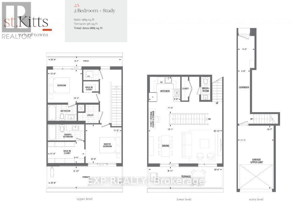 A floor plan for a 2 bedroom, 2 bathroom apartment is shown.