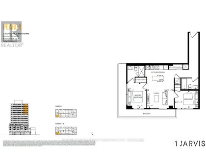 A floor plan for a 2 bedroom, 2 bathroom apartment.
