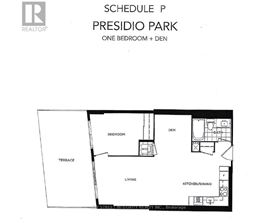 A floor plan for a one bedroom apartment with den.