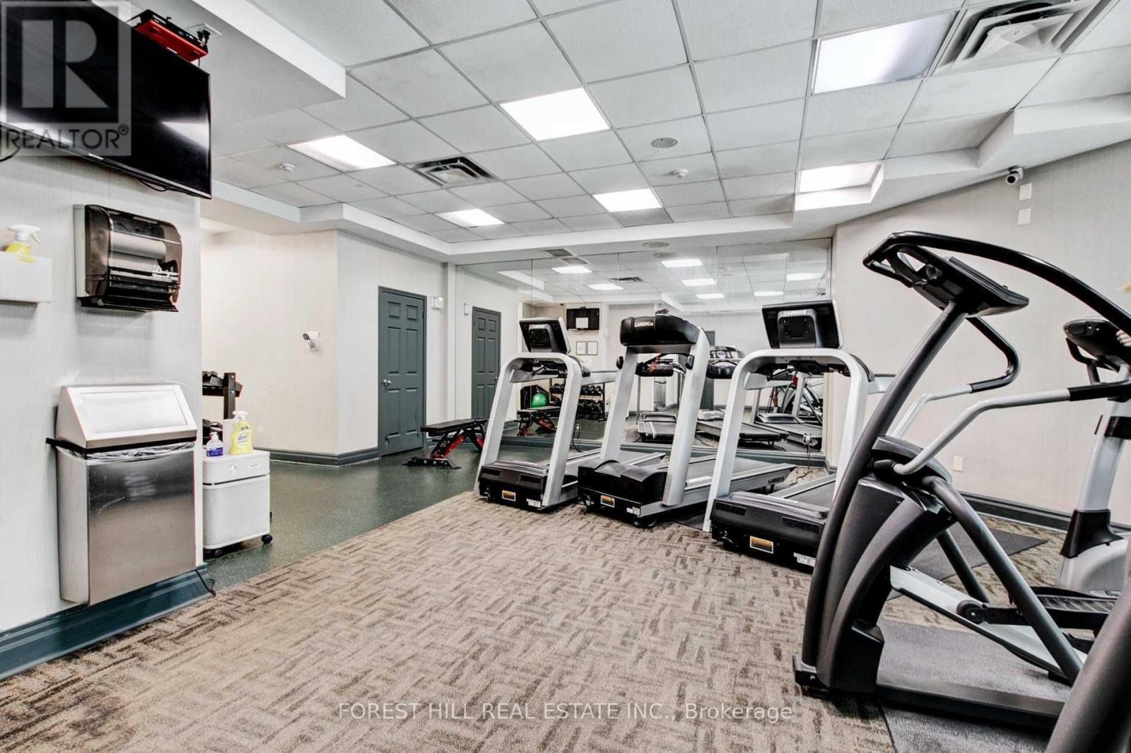 A gym with treadmills and exercise equipment.