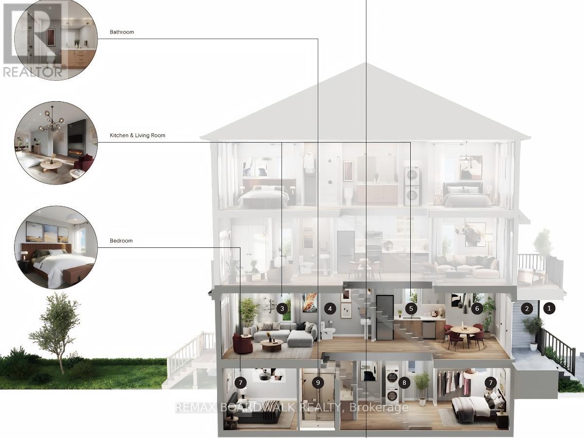 A diagram of a house with labeled rooms including a bathroom, kitchen, and bedroom.
