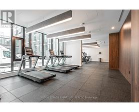 A gym with treadmills and a bicycle in a modern building.