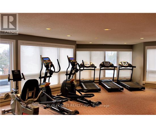 A gym with treadmills and elliptical machines.