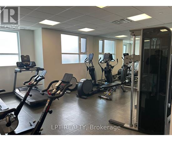 A gym with treadmills, elliptical machines, and other exercise equipment.