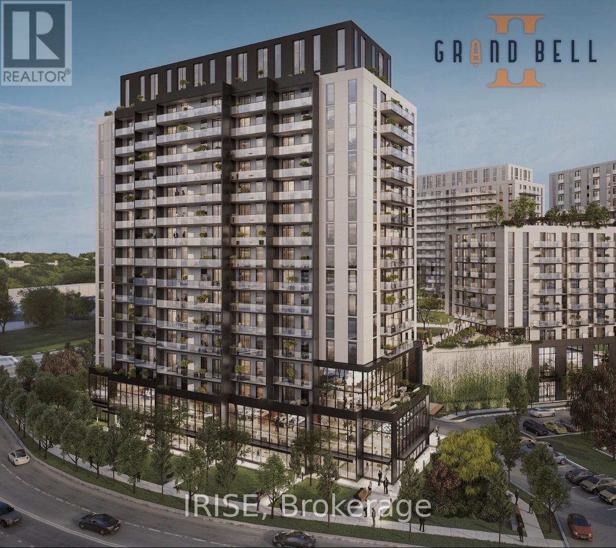 A rendering of a modern apartment building with the name "Grand Bell" on the top right corner.