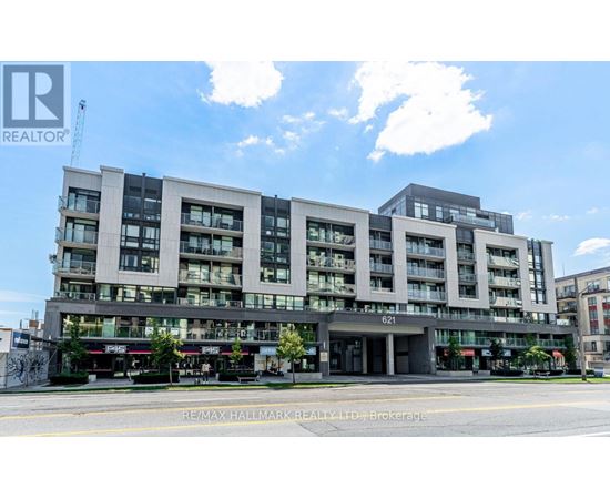 A modern multi-story building with the number 621 on the front.