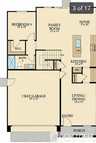 A floor plan of a house with labeled rooms such as Bedroom 4, Bath, Kitchen, and Living/Dining area.