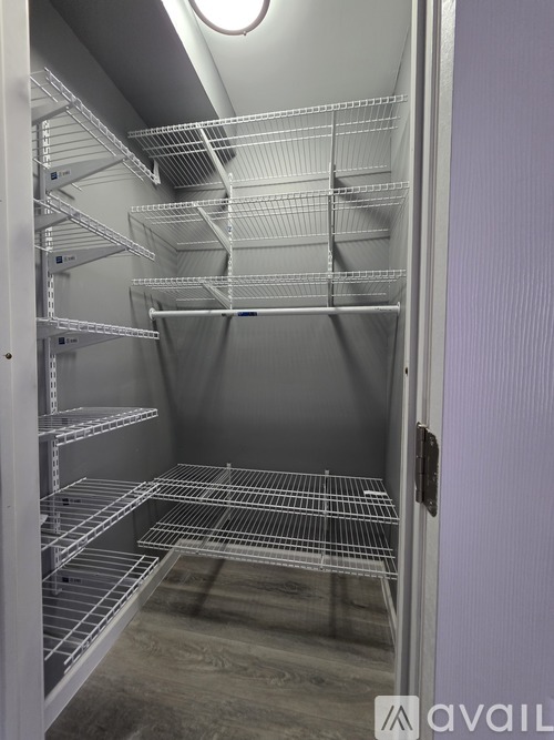Empty shelves in a storage room.