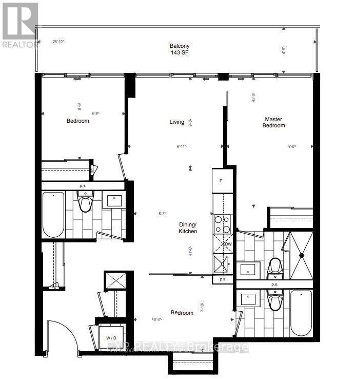 A black and white floor plan of a balcony apartment with dimensions.