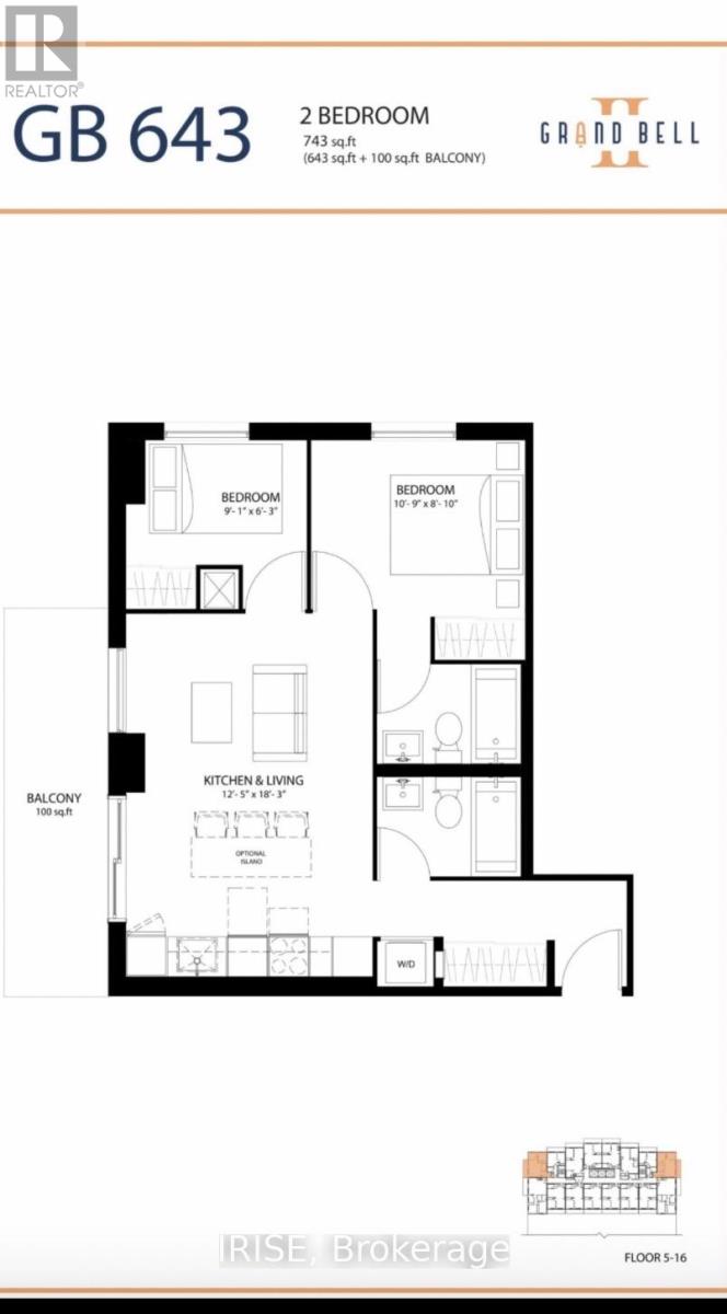 A floor plan for a 2 bedroom apartment at Grand Bell.