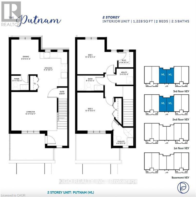 A floor plan for a 2 storey house with 2 bedrooms and 2.5 bathrooms.