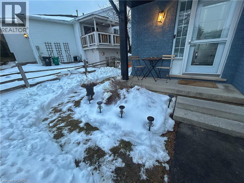 A snow-covered ground with a few plants and a wooden fence.