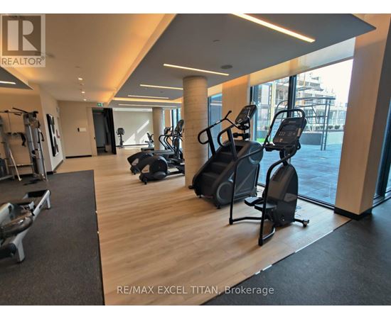 A gym with treadmills, weights, and exercise equipment.