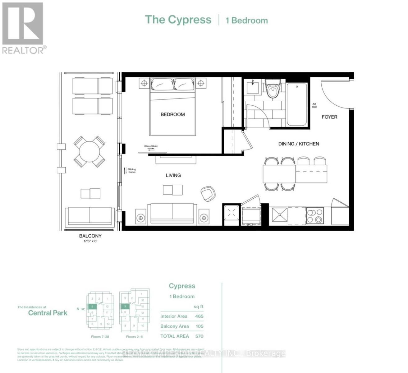A floor plan for a 1 bedroom apartment in Central Park.