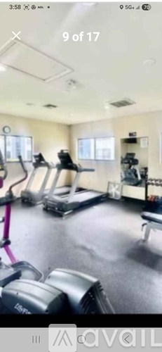 A gym with treadmills and elliptical machines.