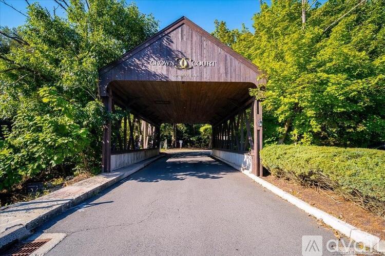 A road leads to a covered bridge named Brown's Creek.