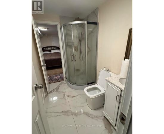A bathroom with a walk in shower and toilet.