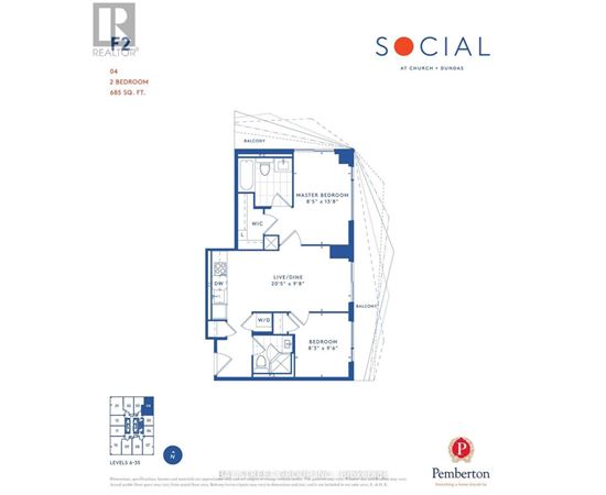 A blueprint of a two bedroom apartment at Church & Dundas.