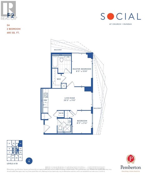 A blueprint of a two bedroom apartment at Church & Dundas.
