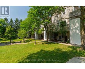 A grassy area in front of a building with a sign that says Royal LePage Signature Realty, Brokerage.