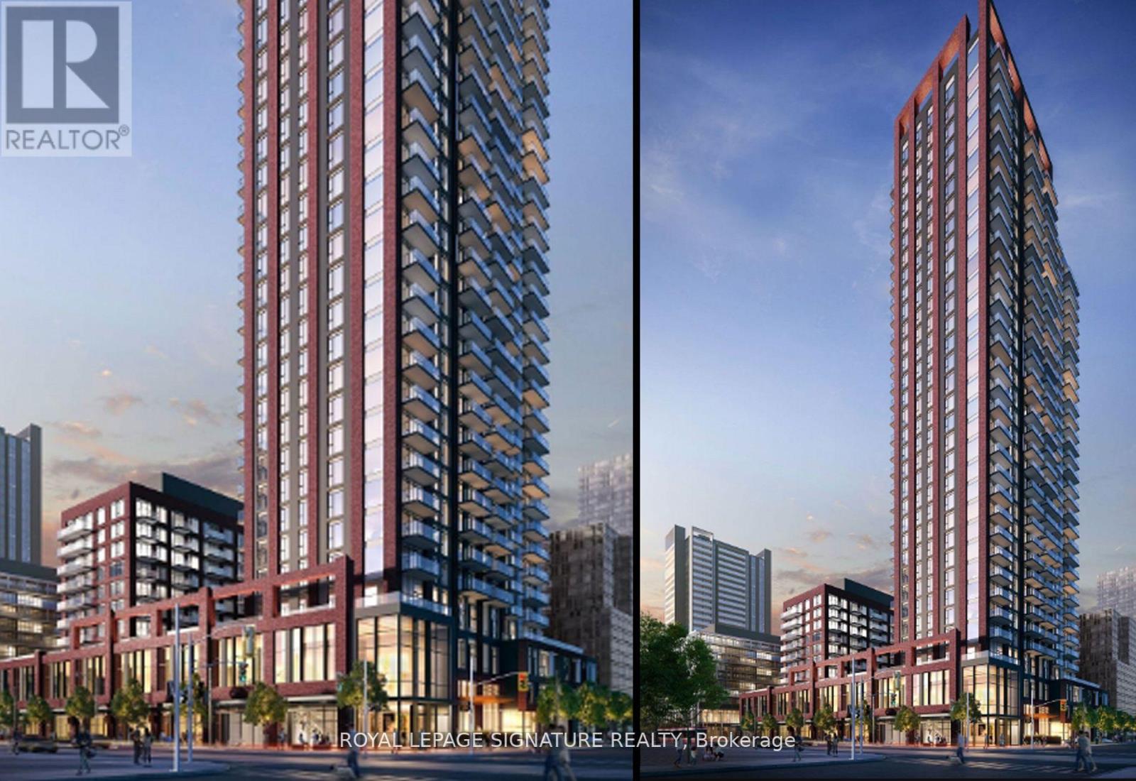 A rendering of a tall red building with a sign that reads "REALTOR®".