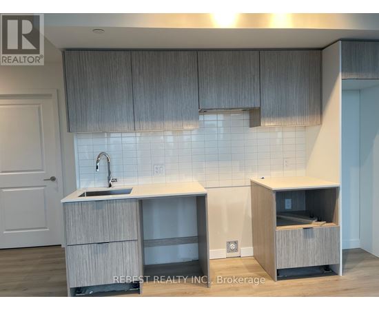A kitchen with a sink and a cabinet.