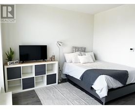 A bedroom with a bed, a television, and a plant.