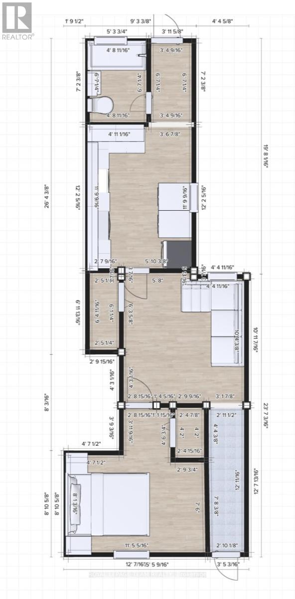 A floor plan of a building with multiple rooms and dimensions.