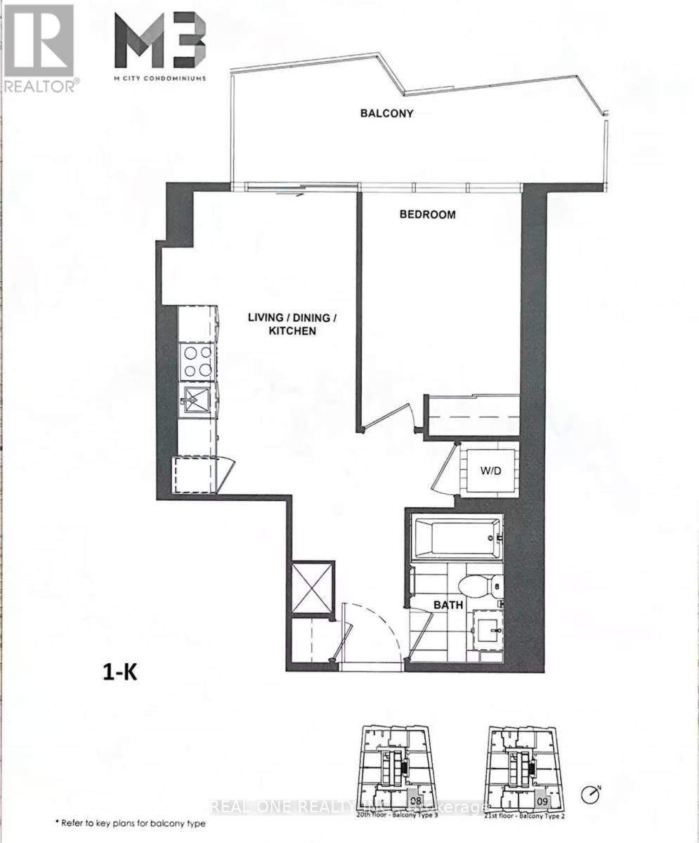 A black and white image of a floor plan for a 1-bedroom apartment.