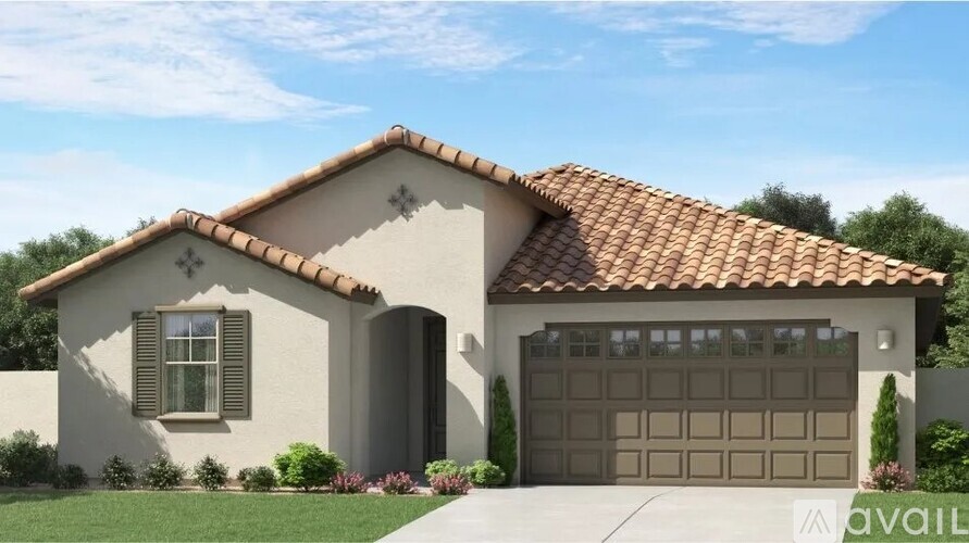 A house with a garage door that says "available" on it.