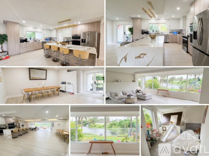 A collage of images showcasing various rooms in a modern, well-lit house.