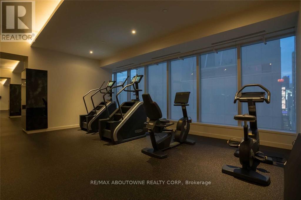 A gym with treadmills, elliptical machines and a speaker.