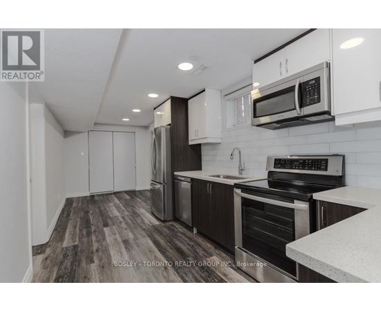A modern kitchen with a Bosley Toronto Realty Group Inc. logo.