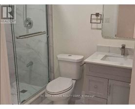 A white toilet sits next to a sink in a bathroom.