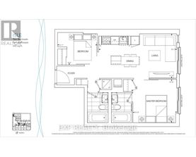 A floor plan of a two bedroom apartment with a living room, dining room, and two bathrooms.