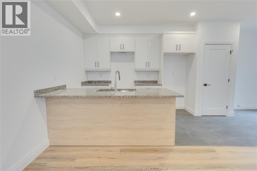 A kitchen with a counter and cabinets.