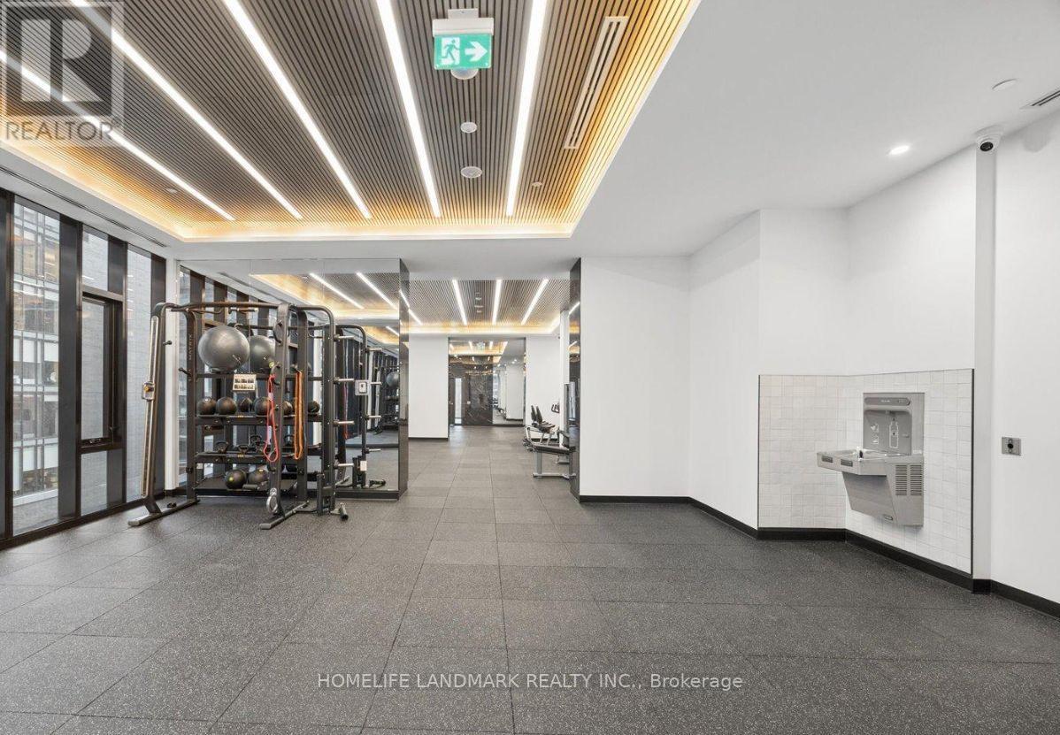 A gym with a variety of equipment is shown in this image.