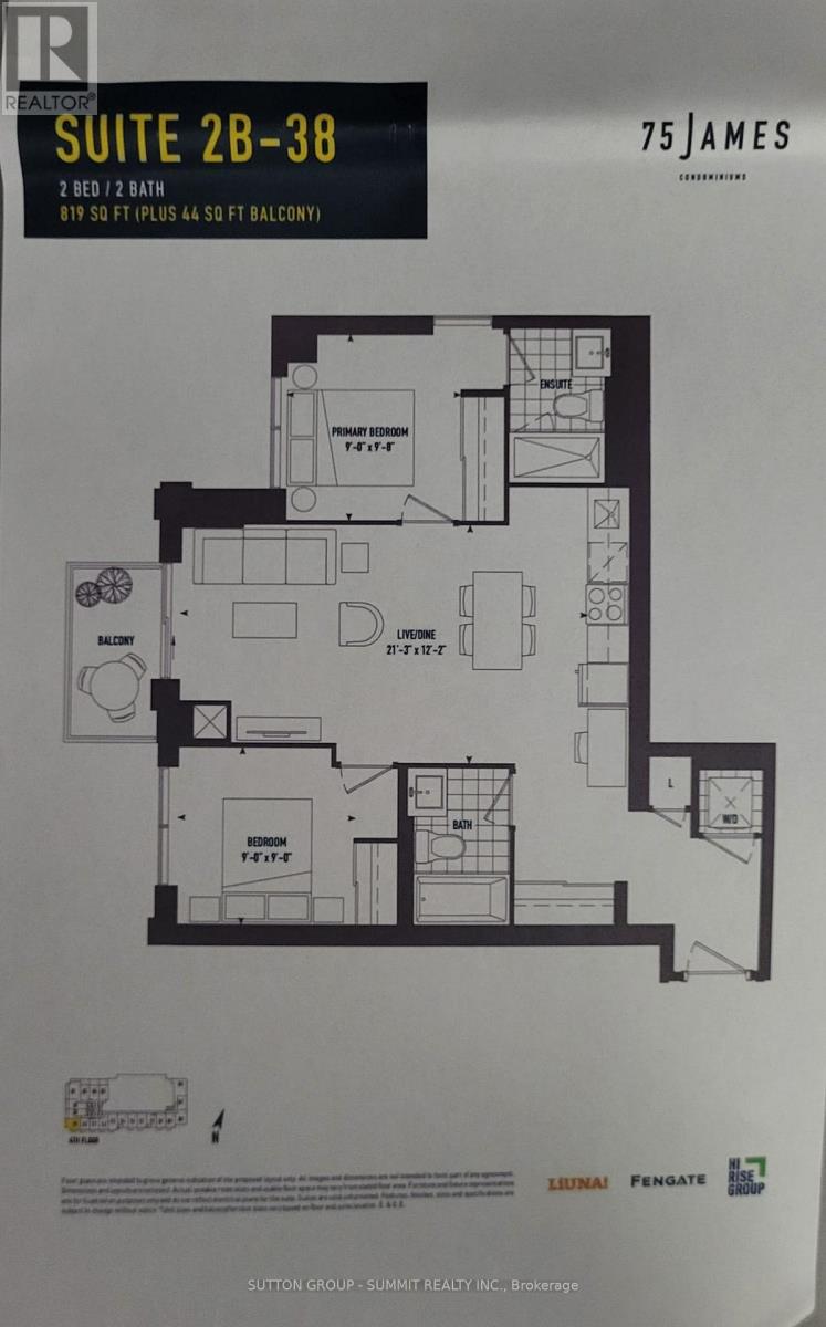 A black and white floor plan for a suite at 75 James.