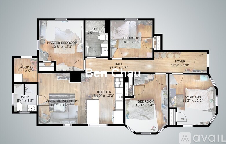 A floor plan of a home with a living room, dining room, kitchen, and multiple bedrooms.