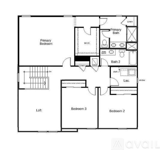 A floor plan of a house with a loft and three bedrooms.