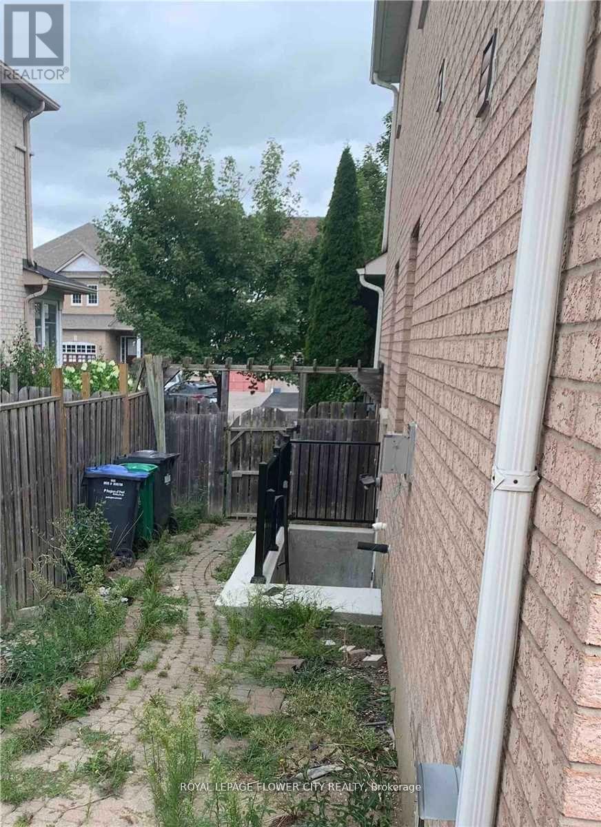 A backyard with a fence and a small tree.