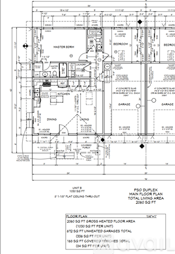 A floor plan for a PSD duplex main floor plan total living area of 2060 SQ FT.