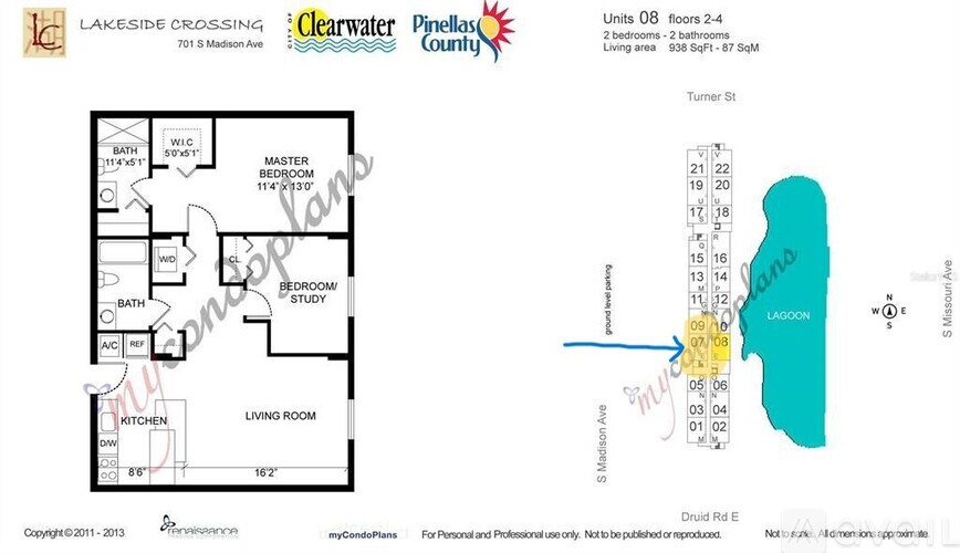 A floor plan and a map of Lakeside Crossing in Clearwater Pinellas County.