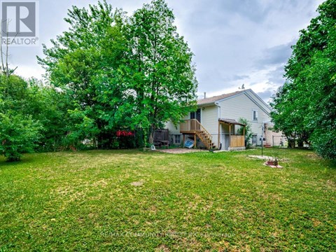 A house with a yard and trees in the background.