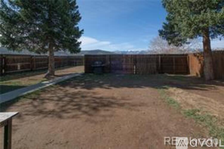 A backyard with a dirt ground and a fence.